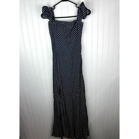Lulu's Navy Blue Polka Dot Maxi Dress off the shoulder size XS - Picture 1 of 5